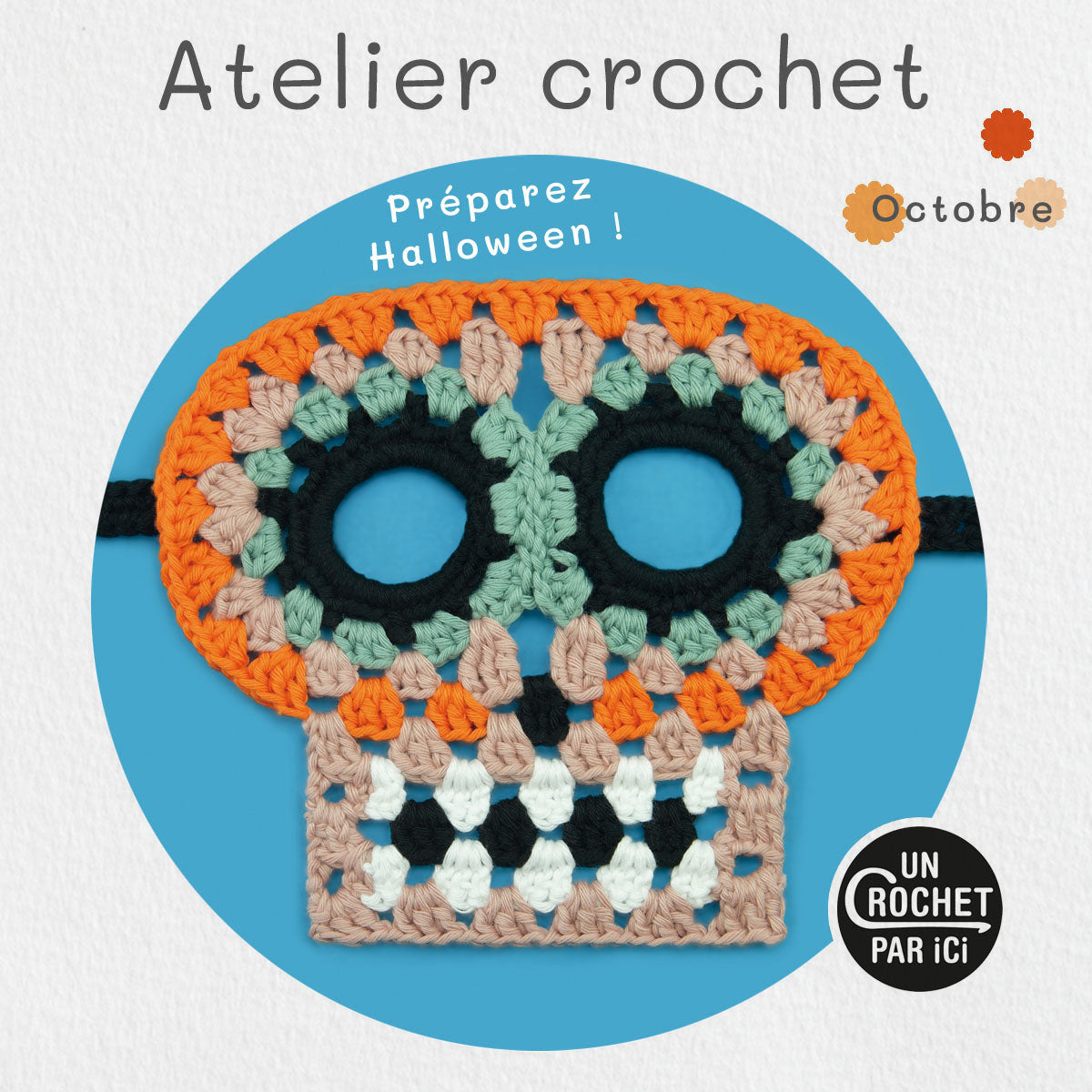 atelier crochet à thème masque pour halloween