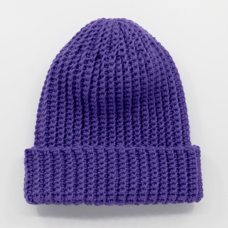 Kit crochet Bonnet Ribizi - coloris violet - Un crochet par ici
