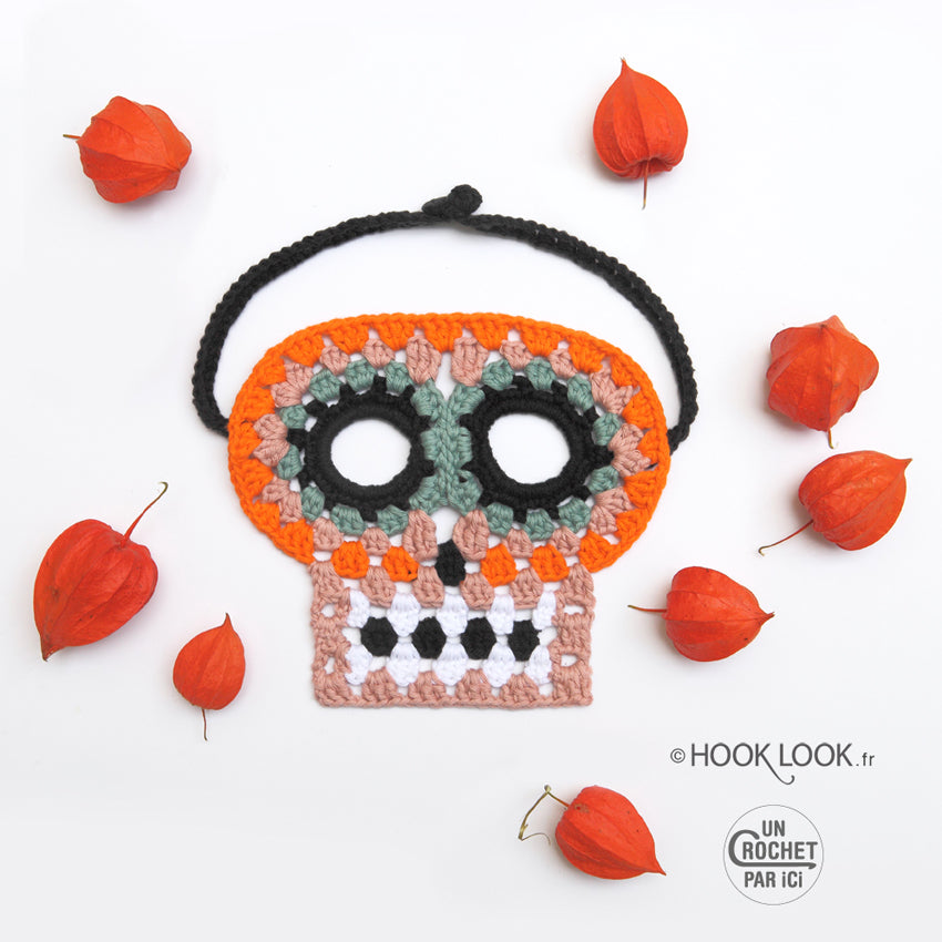 Kit crochet masque granny Skull - coloris orange à plat - Un crochet par ici