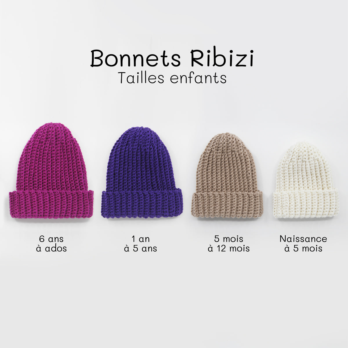 Kit Crochet - Bonnet Ribizi tailles bébés & enfants