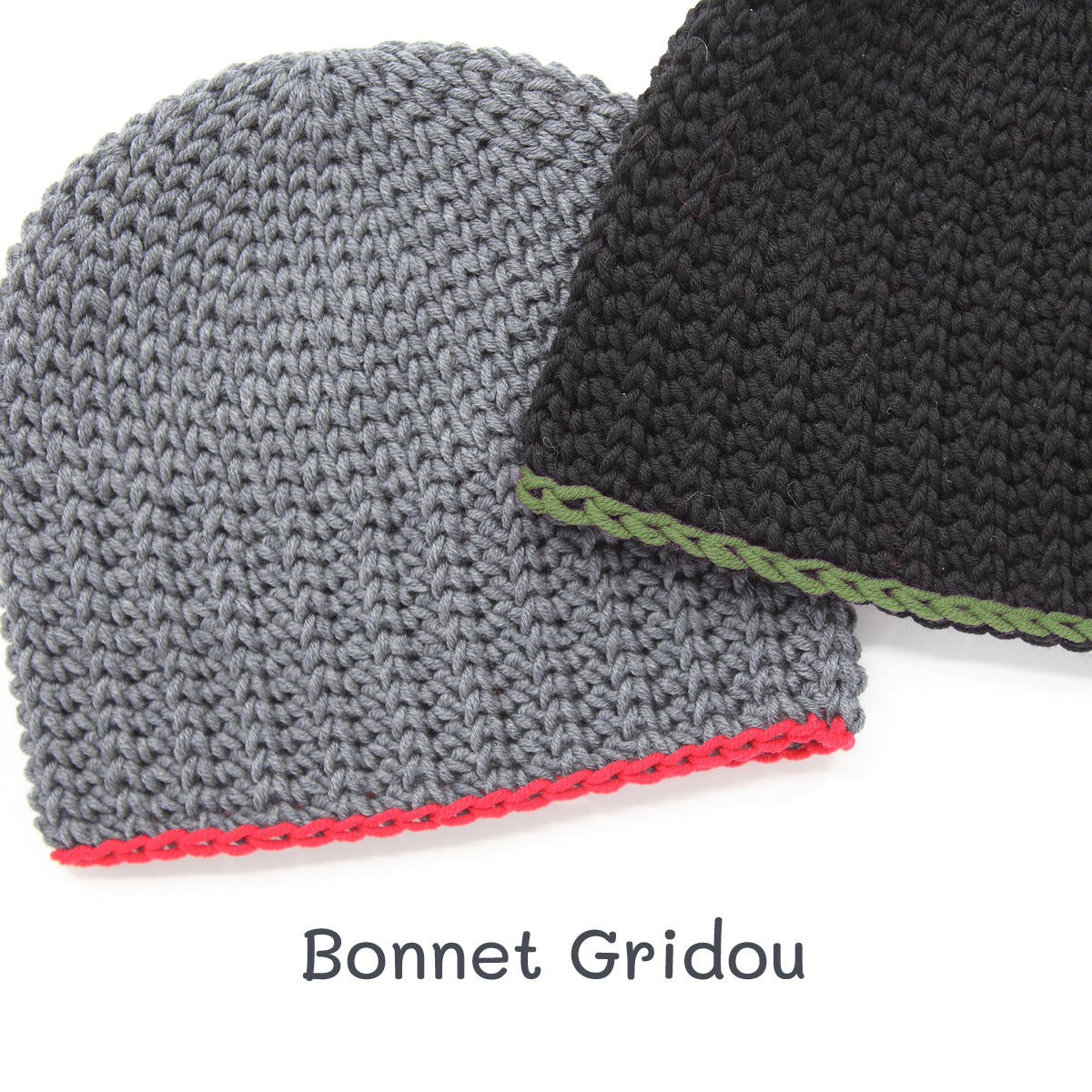 Kit crochet bonnet Gridou - coloris gris et noir - Un crochet par ici