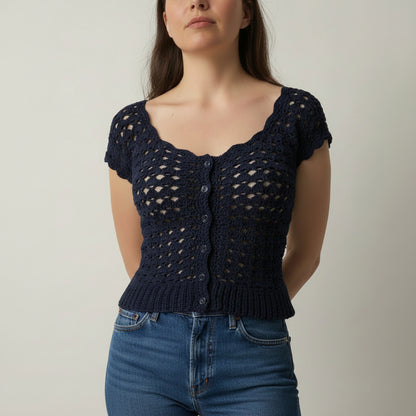 Kit crochet Haut Mazette - coloris bleu - vue de face - Un crochet par ici