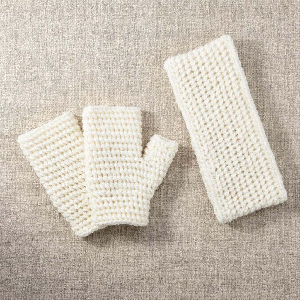Kit crochet - Pack - Mitaines "Mylène" et Neck&Head Band - Un crochet par ici
