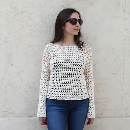 Kit crochet Top X - coloris crème manches longues- Un crochet par ici