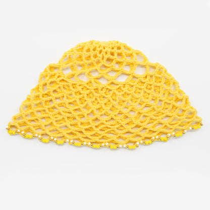 Kit crochet Bonnet résille - coloris jaune face - Un crochet par ici