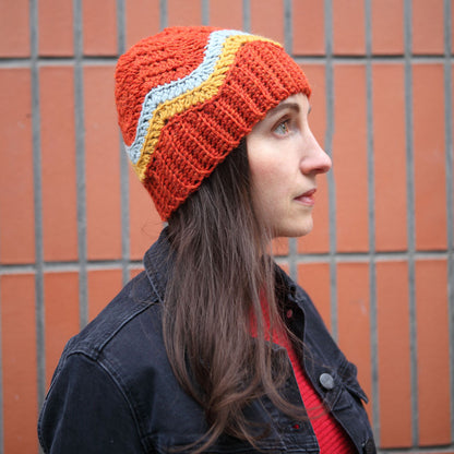 Kit crochet bonnet Chevrons - coloris bleu rouge - Un crochet par ici