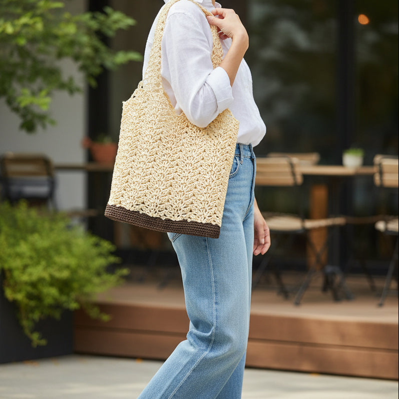 Kit crochet Cabas Raphia - vue de profil - Un crochet par ici
