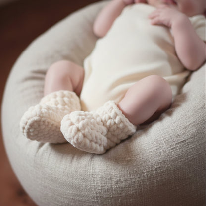 Kit crochet Layette - Chaussons "Softy" - coloris beige - Un crochet par ici