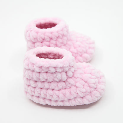 Kit crochet Layette - Chaussons "Softy" - coloris rose - Un crochet par ici