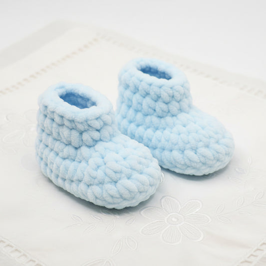 Kit crochet Layette - Chaussons "Softy" - coloris bleu - Un crochet par ici