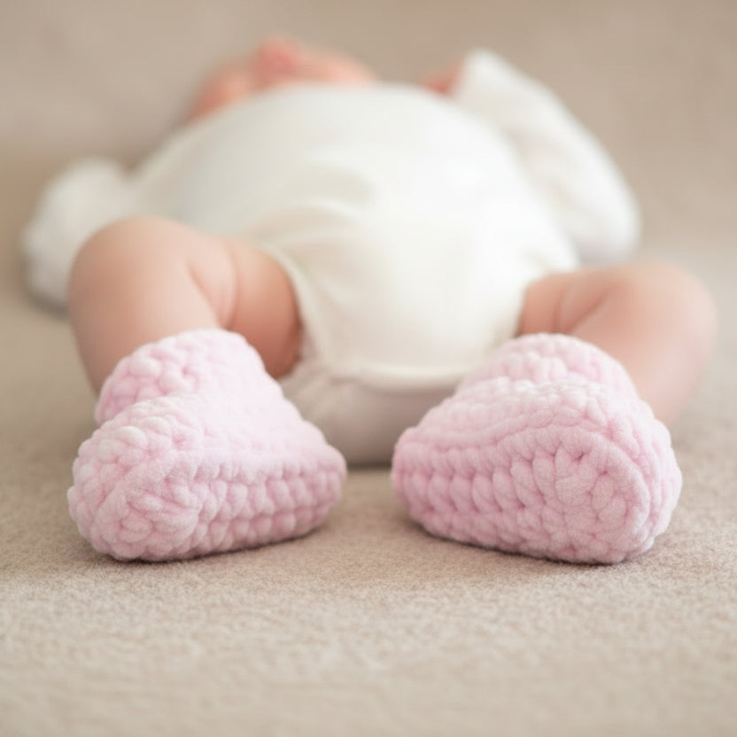Kit crochet Layette - Chaussons "Softy" - vue du dessous - Un crochet par ici