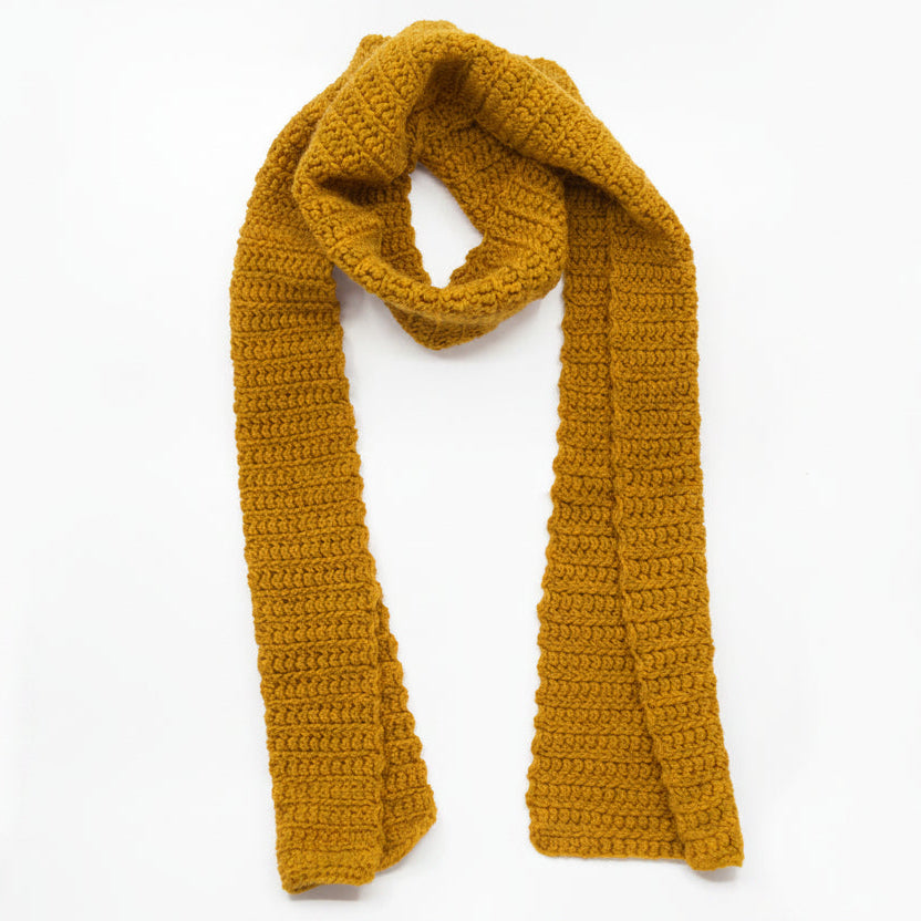 Kit crochet écharpe Albane- coloris ocre jaune - Un crochet par ici