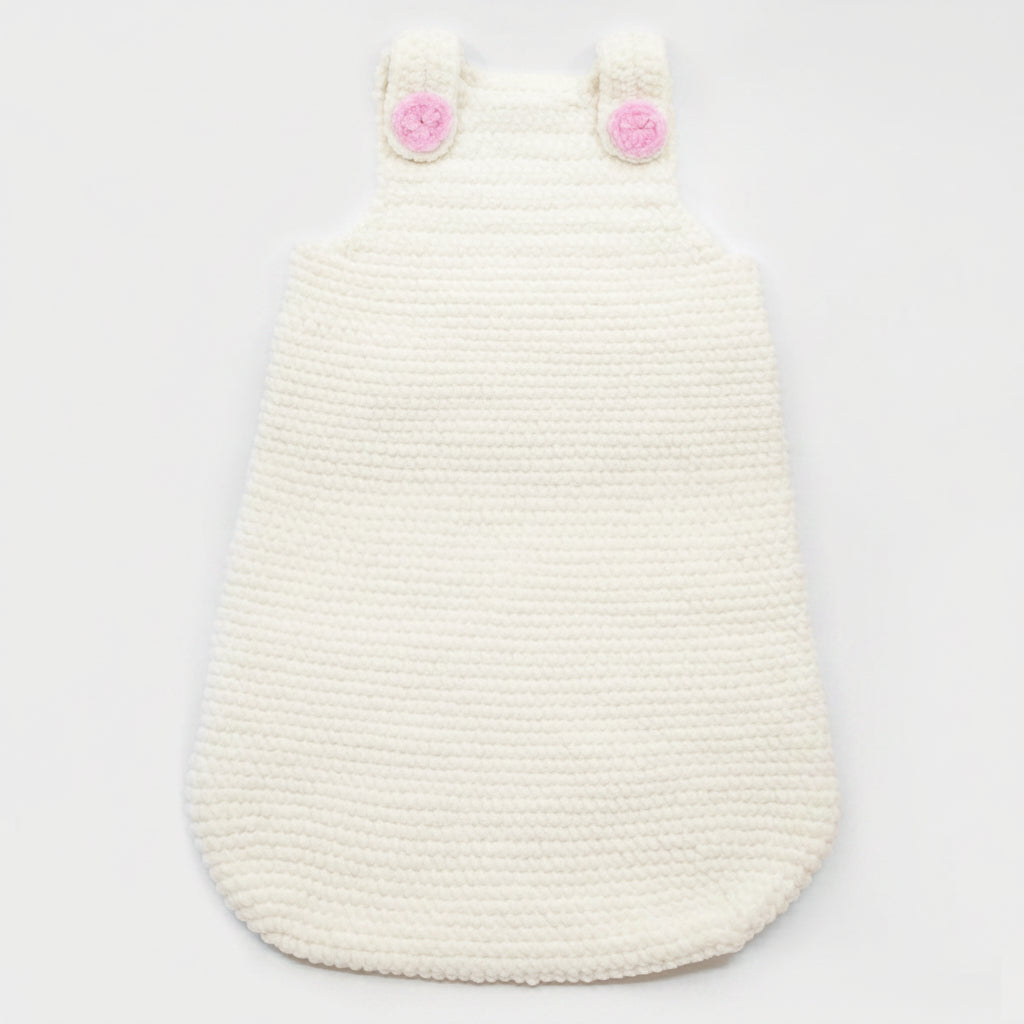 Kit crochet Turbulette "Softy" - coloris blanc crème - bouton rose - Un crochet par ici