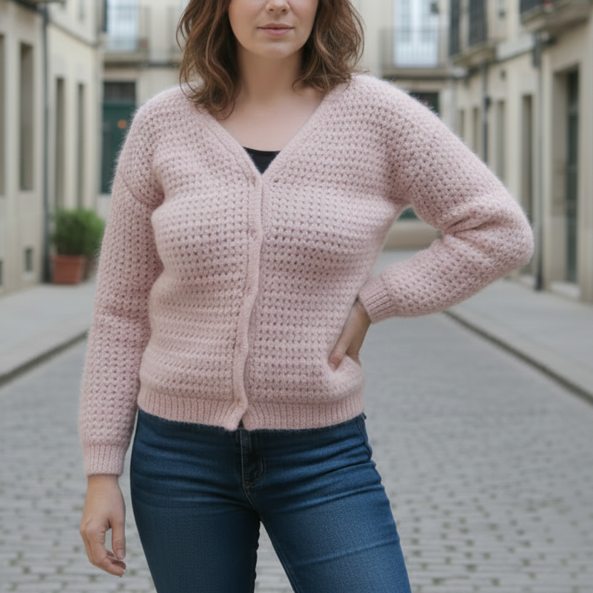Kit crochet Gilet Youpi - coloris rose poudré - Un crochet par ici