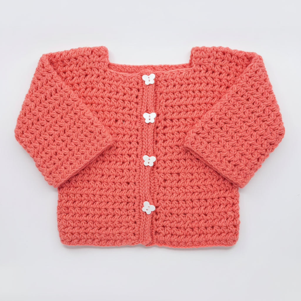 gilet layette "Youpi" corail de Un crochet par ici