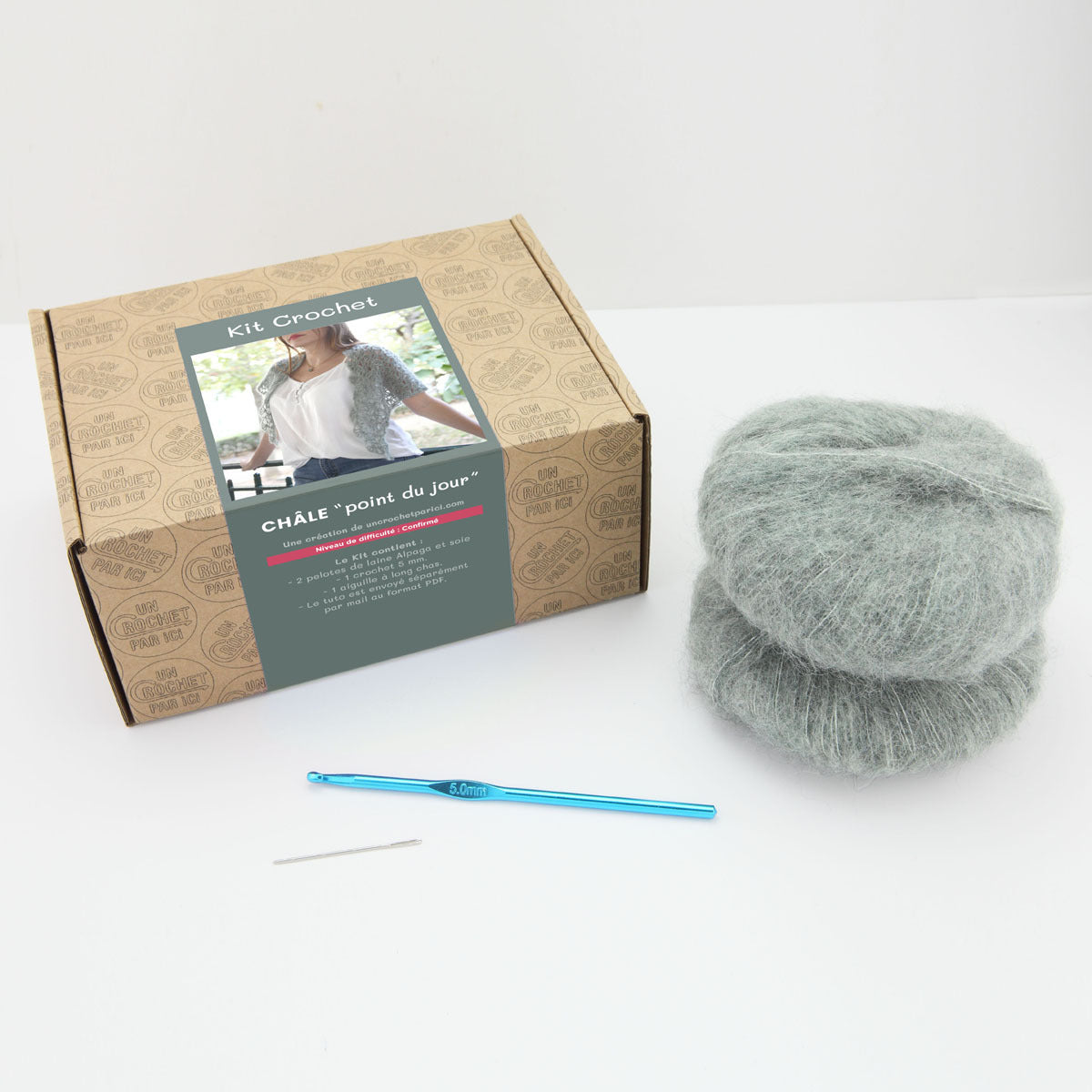Kit crochet châle Point du jour - boîte - Un crochet par ici
