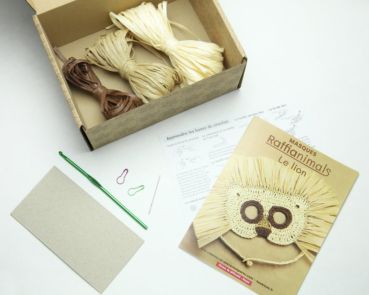 Kit crochet masque Raffianimals -fournitures - Un crochet par ici