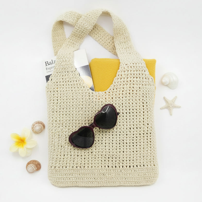 Kit crochet  sac Youpi - coloris cème satiné - Un crochet par ici