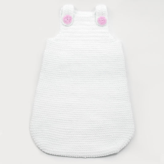Kit crochet Turbulette "Softy" - coloris blanc - boutons roses - Un crochet par ici
